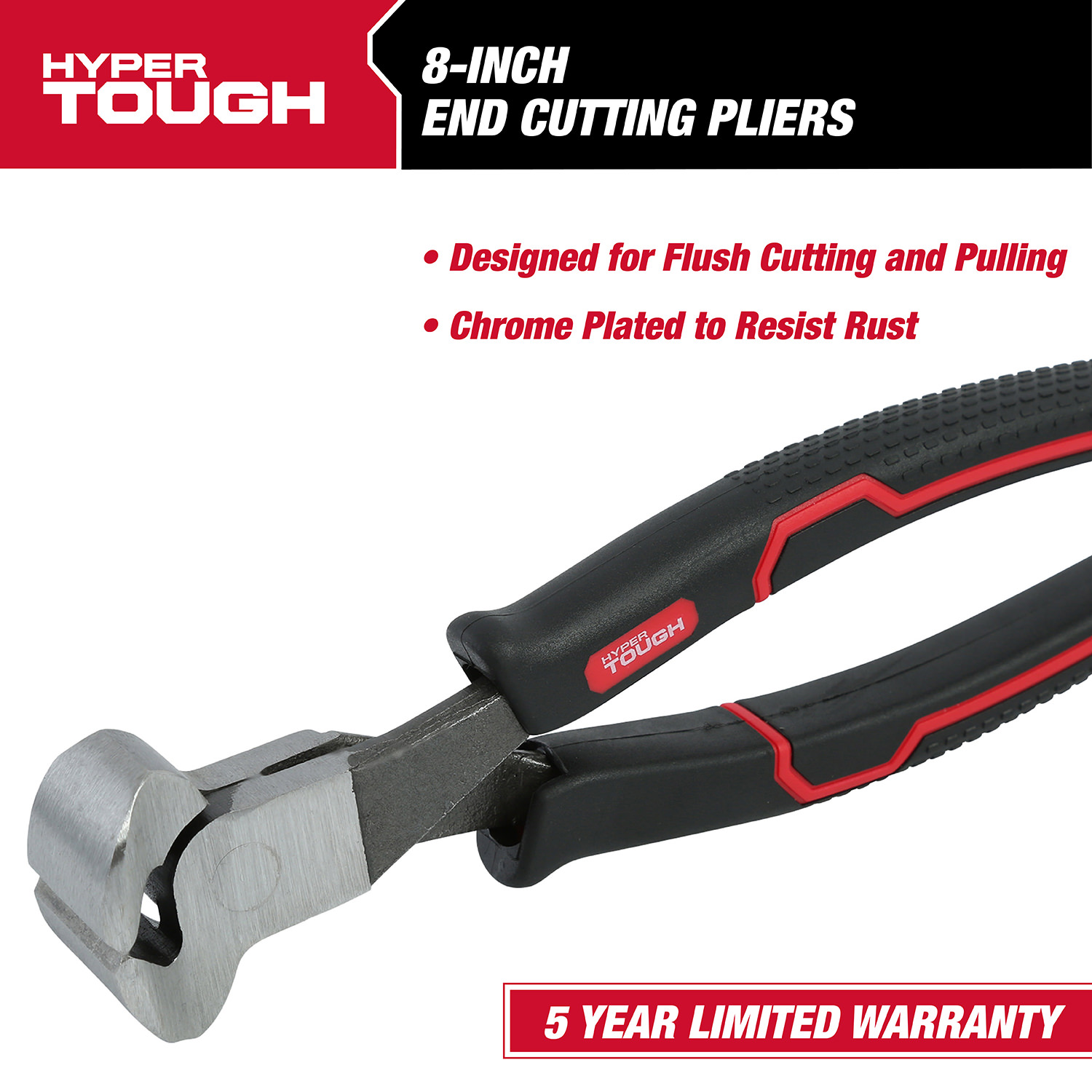 Alicates de Corte Final de 8 Pulgadas Hyper Tough con Empuñaduras Ergonómicas de Confort, Negro 3