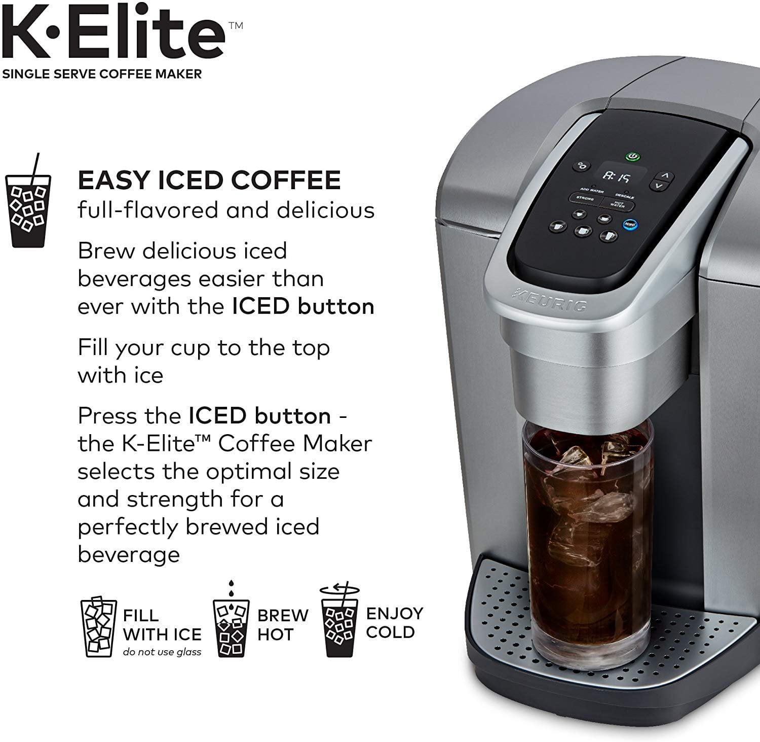 Keurig K-Elite Coffee Maker, Single Serve K-Cup Pod Coffee Brewer, With Iced Coffee Capability, Brushed Silver