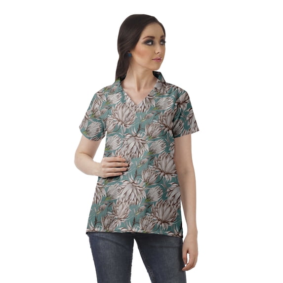 Moomaya Womens Wrap Style Shirt Tunic Cotton Casual Button Down Classic Collar Top