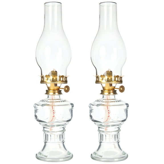 Indoor Oil Lamps for Home, 2 Pcs Vintage Oil Lamps for Indoor Use Large, Rustic Farmhouse Lantern Decor with Brass Base and Clear Glass Shade, Adjustable Flame