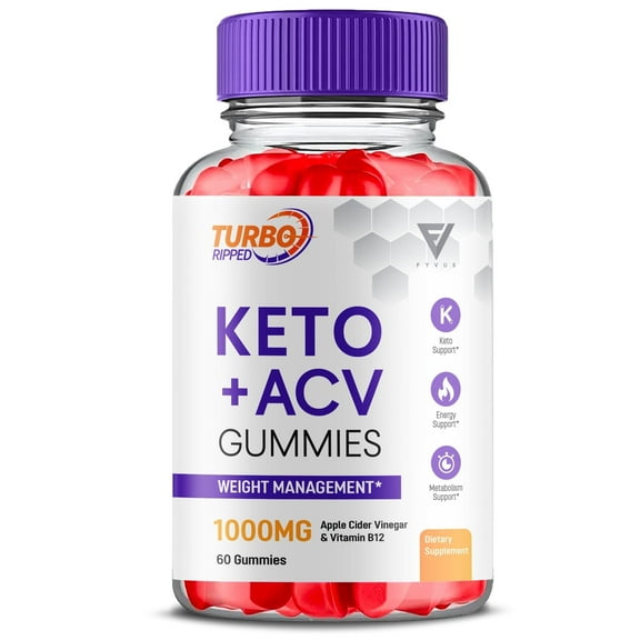Turbo Ripped ACV   Keto 1000mg Gummies Apple Cider Vinegar Vitamin B12 Vitamin B6 for Gut Health (60 Gummies)