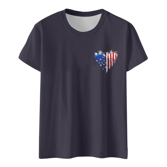 Hauts pour Femmes Jour de l'Indépendance Drapeau Col Rond Imprimé Lettre Manches Courtes T-Shirts pour Femmes Gris m