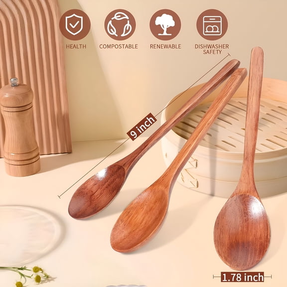 ACDANC 2 PCS 9" Wooden Spoons for Eating Mixing Stirring Soda Jam Honey,Extra Long Handle Wood Soup Spoons for Serving Home Kitchen Cooking Table Spoon