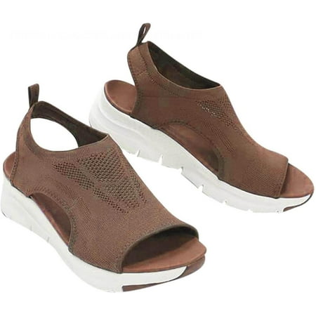 

SUANMAY Shoes Washable Slingback Orthopedic Slide Sport Sandals for Women Summer Comfortable Sports Knit Sandals Gradation Thick Bottom Fish Mouth Beach Casual Sandals Mesh Soft Sole Shoes Brown 38