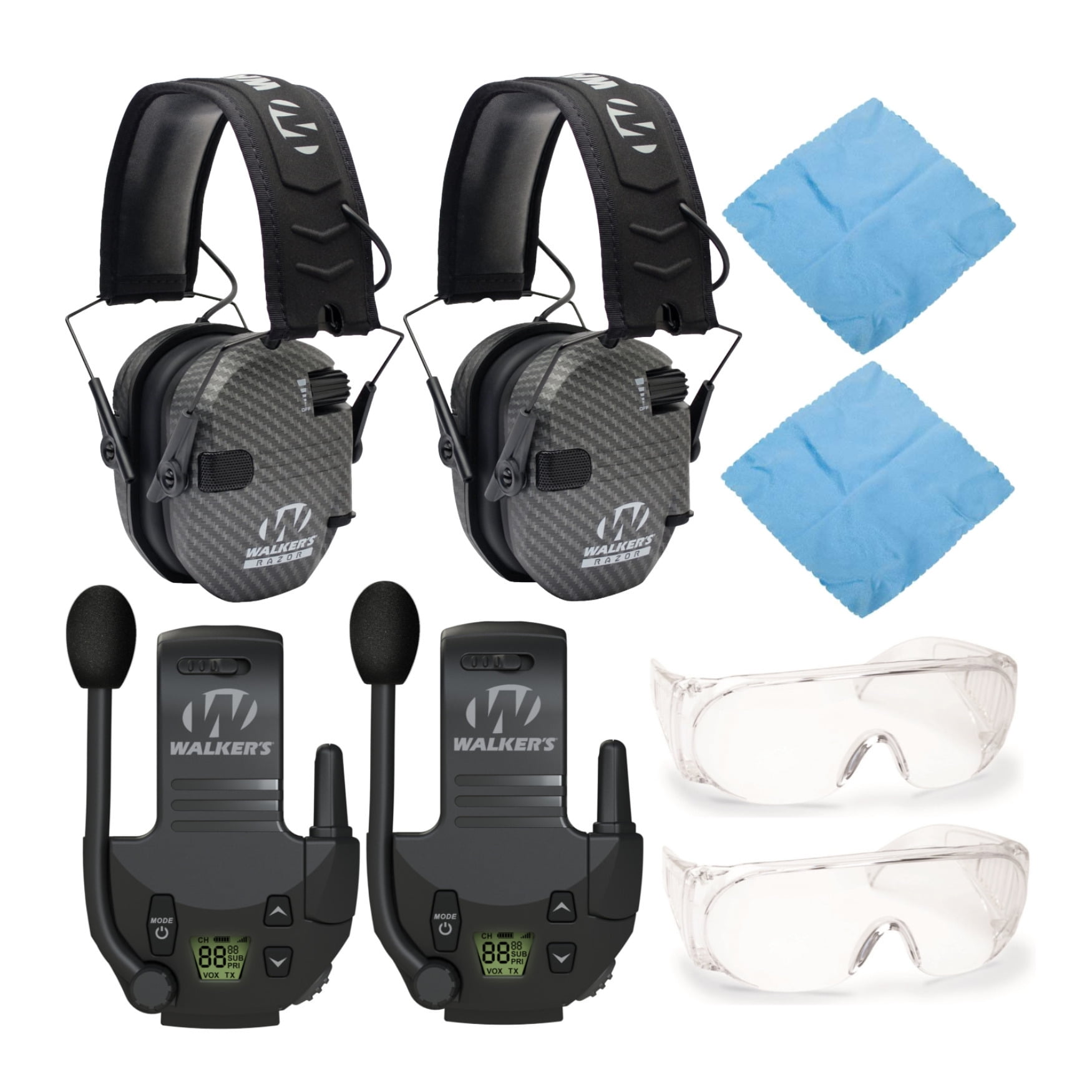 Walker’s Razor Shooting Muffs (Carbon) 2Pack w Walkie Talkies & OTG