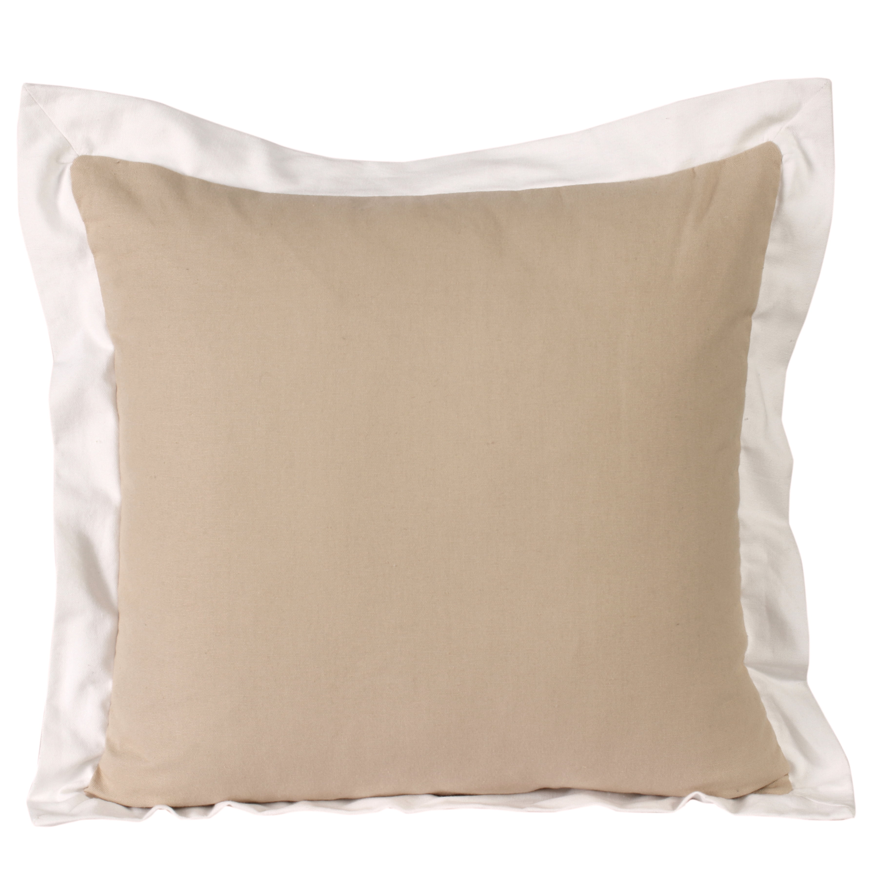 Harlow Hill Finn 20" x 20" Bordered Cotton Adult Decorative Feather Filled Pillow, Beige/White