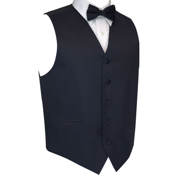 BEST TUXEDO, Men's Formal, Prom, Wedding, Homecoming, Tuxedo Vest, Bow-Tie & Hankie Set for Prom, Wedding, Cruise in Navy Blue - L