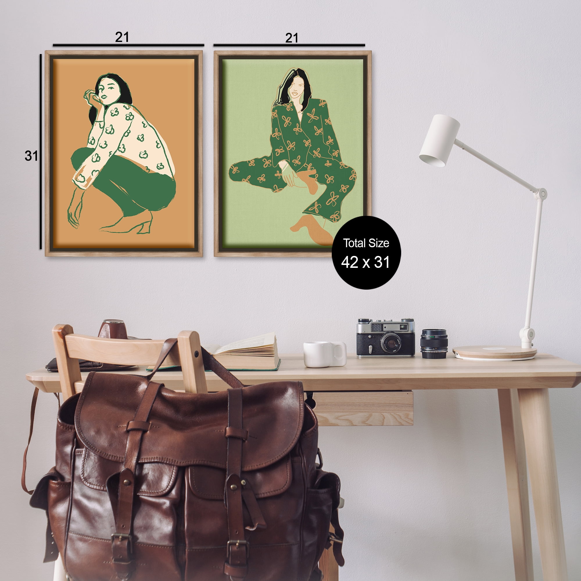 Stupell Industries Woman Stooping Sitting Pose People Painting Brown Floater Framed Canvas Art Print Wall Art, 21 x 31, Set of 2