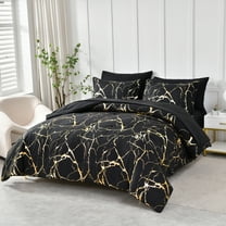 Flymme Black Marble Comforter Sets Queen Size Bed in a Bag 7 Pieces Modern Gold Marble Texture Bedding Comforter Set with Sheets for All Season