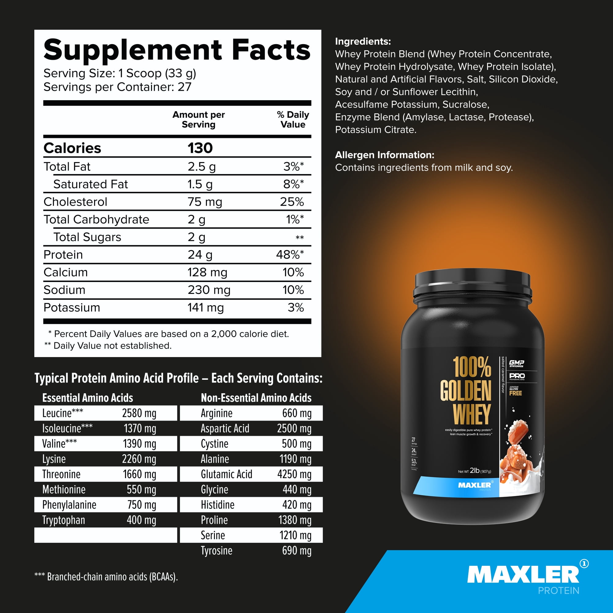 Maxler 100% Golden Whey Protein Powder - Salted Caramel 2 lb