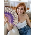 thumbnail image 4 of HIBIBUD Folding Fan Elegant Lace Fan Surface Boots on the Ground Fan Smooth Folding & Unfolding Hand Fans for Women Foldable Style3, 4 of 5