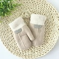 thumbnail image 2 of Sunjoy Tech 1 Pair Hanging Rope Halter Thickened Fleece Lining Winter Gloves Letter Logo Solid Color Baby Knitting Mittens, 2 of 3