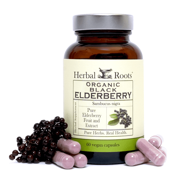 Herbal Roots Organic Black Elderberry Capsules, Max Strength, Made with Organic Sambucus , 60 Vegan and Pure Capsules