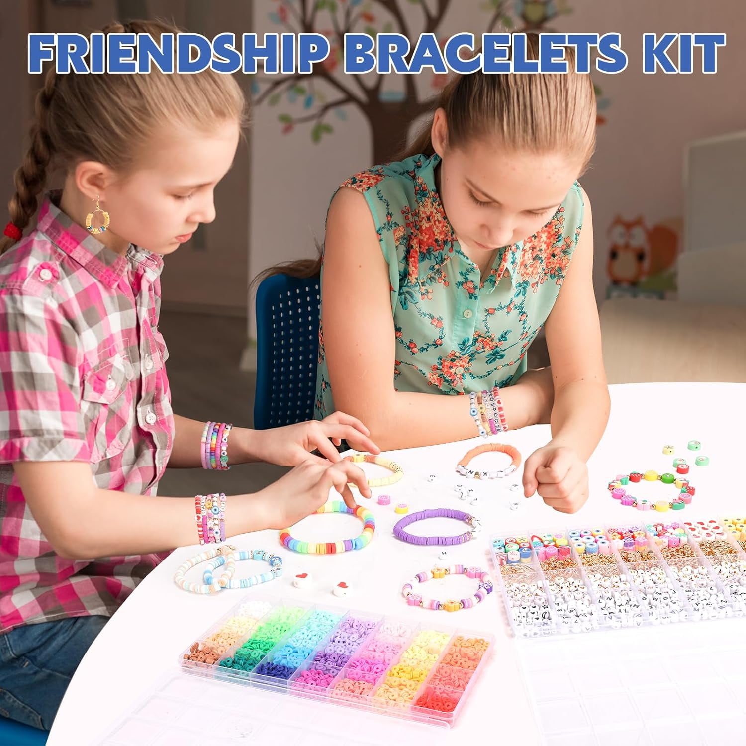 Monebena Friendship Bracelet Kit,4660 Clay Beads Bracelet Making Kit,Flat Preppy Beads for Jewelry Making,Polymer Heishi Beads with Charms Gifts for Teen Girls Crafts M01