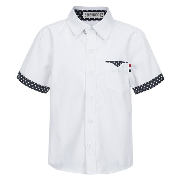 Fldy Kids Boys Casual Short Sleeve School Shirts Turndown Collar Button Closure Polka Dots Print White 150