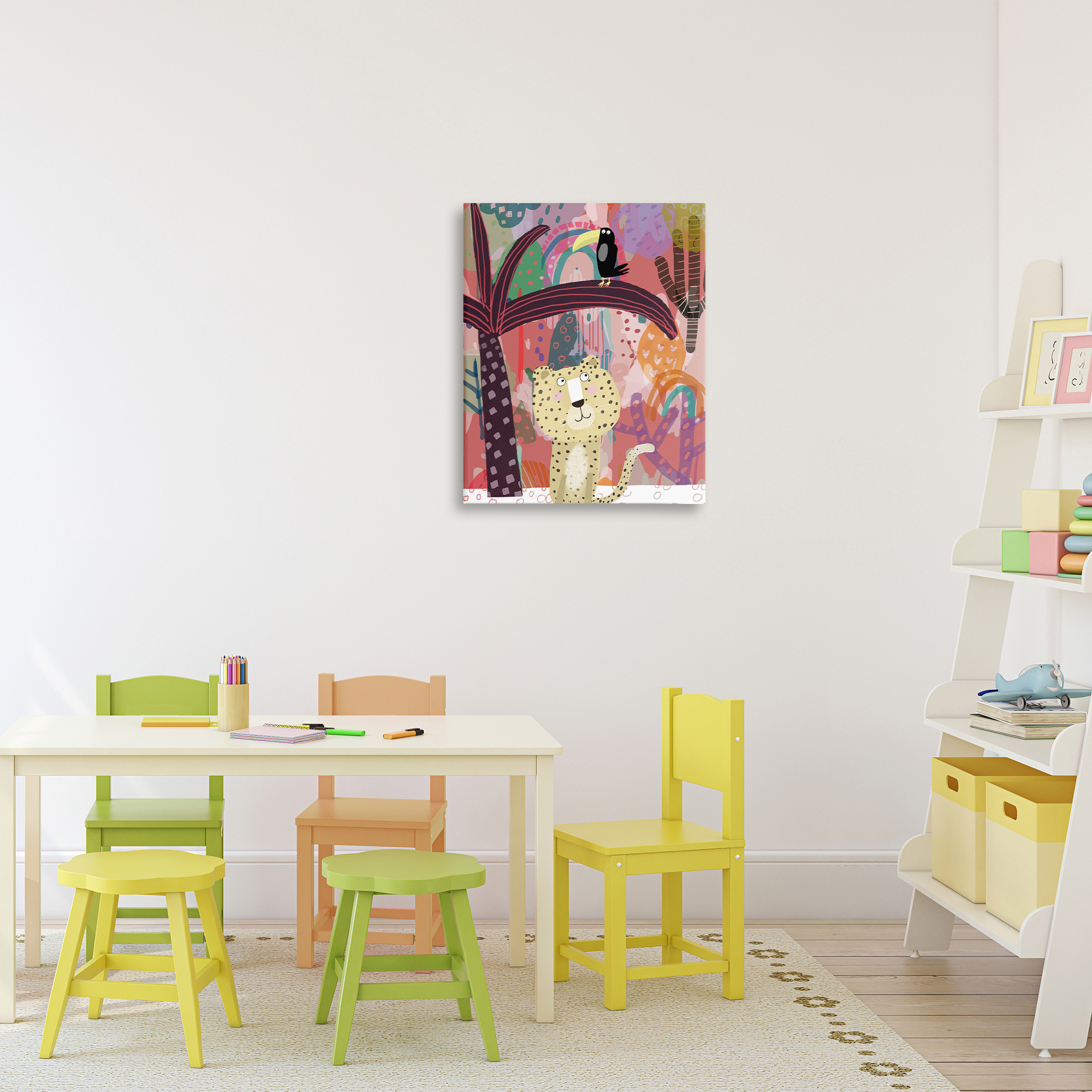 Whimsical Cheetah & Toucan Canvas Wall Art, design by Carla Daly