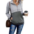 thumbnail image 2 of Sudadera de Mujer Manga Larga Medio Cárdigan Cuello en V Empalme de Color Casual Cómodo Poliéster Sudadera con Capucha para Diario Gris L, 2 of 4