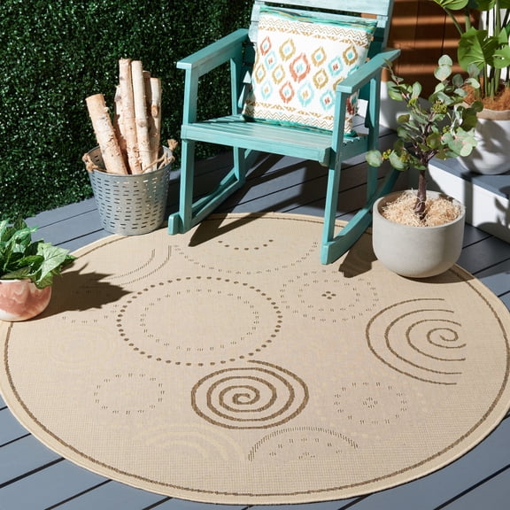 Safavieh Courtyard Hugo Oriental Indoor/Outdoor Area Rug, Natural/Brown, 6'7" x 6'7" Round