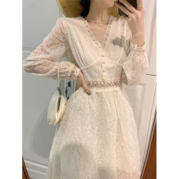 Spring Women Elegant Prom Voile Dresses Sweet & Embroidery Mesh Perspective Swing Lace Party Long Dress Summer vestido femininoM Gao Jinjia LED