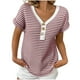 thumbnail image 1 of Camisas de Manga Corta de las Mujeres de Verano Empalmado de Punto con Cuello en V Botón Superior, Poliéster Ligero para el Uso Diario Casual, 1 of 9