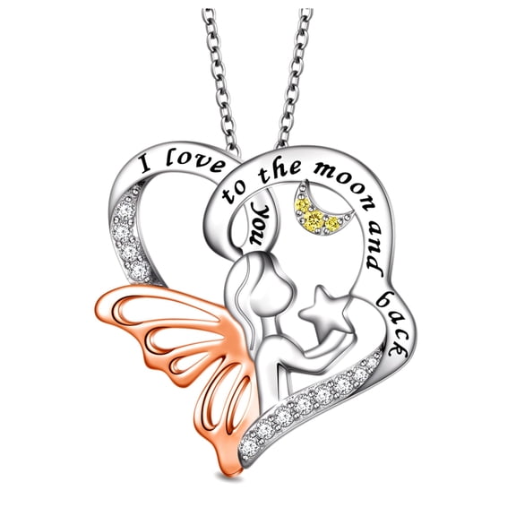 I Love You To The Moon Angel Necklace for Women Sterling Silver Pendant and Chain by Ginger Lyne