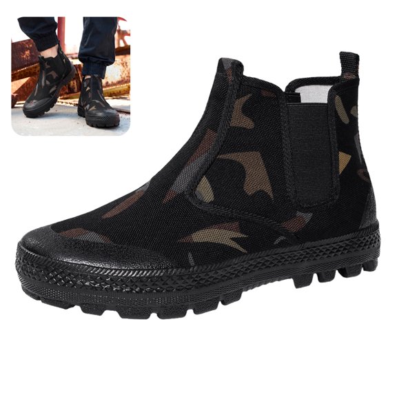 Willtoo Mens Sneakers Camo Knit Slip‑On Casual Elastic Side Gore Breathable Mesh Walking Shoes Non‑Slip Lightweight Comfort Outdoor Work Shoes