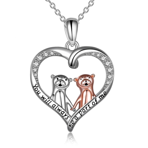 S925 Sterling Silver Necklace Crystal Sea Otter Pendant for Mom Sister Jewelry Gift