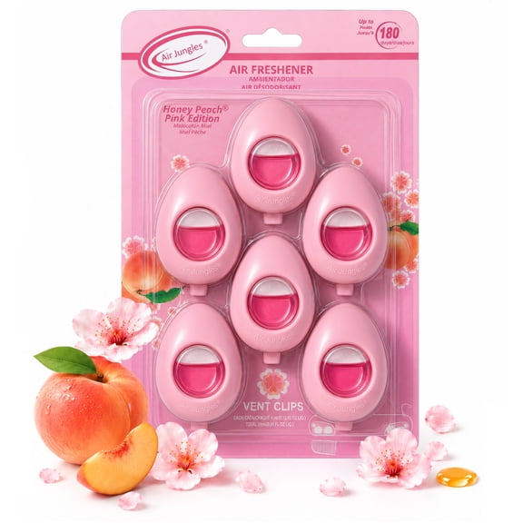 Air Jungles Car Air Freshener Vent Clip- Honey Peach Scent, 6 Ct up to 180 Days