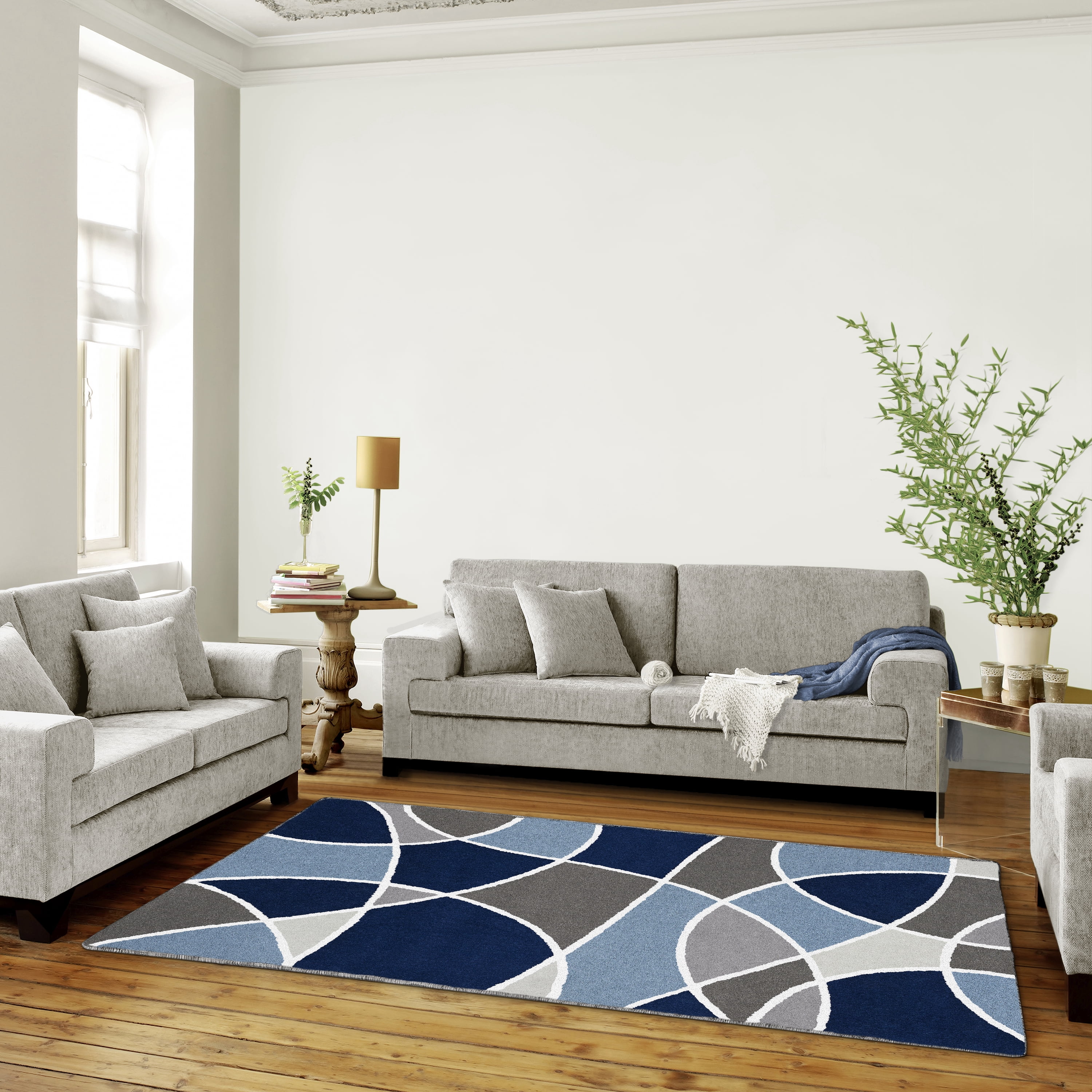 Better Homes & Gardens Blue Geometric Circles Area Rug, 5' x 7'