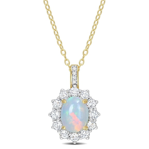 Everly Women's 1.6CT TGW Ethiopian Opal and Topaz Yellow Gold Plated Pendant