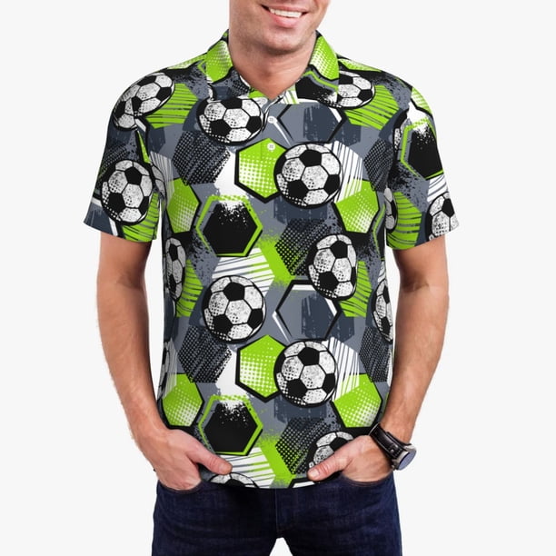 Balery Football Camisa Polo de Hombre con Estampado, de Manga Corta y Tejido Medio, Camisa Tipo Golf Polo-X-Large