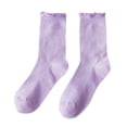 thumbnail image 2 of Womens Cotton Crew Socks Ruffle Turn-Cuff Fashion Princess Lettuce Ankle Socks Athletic Thin Gift Dress Socks, Purple, 2 of 4