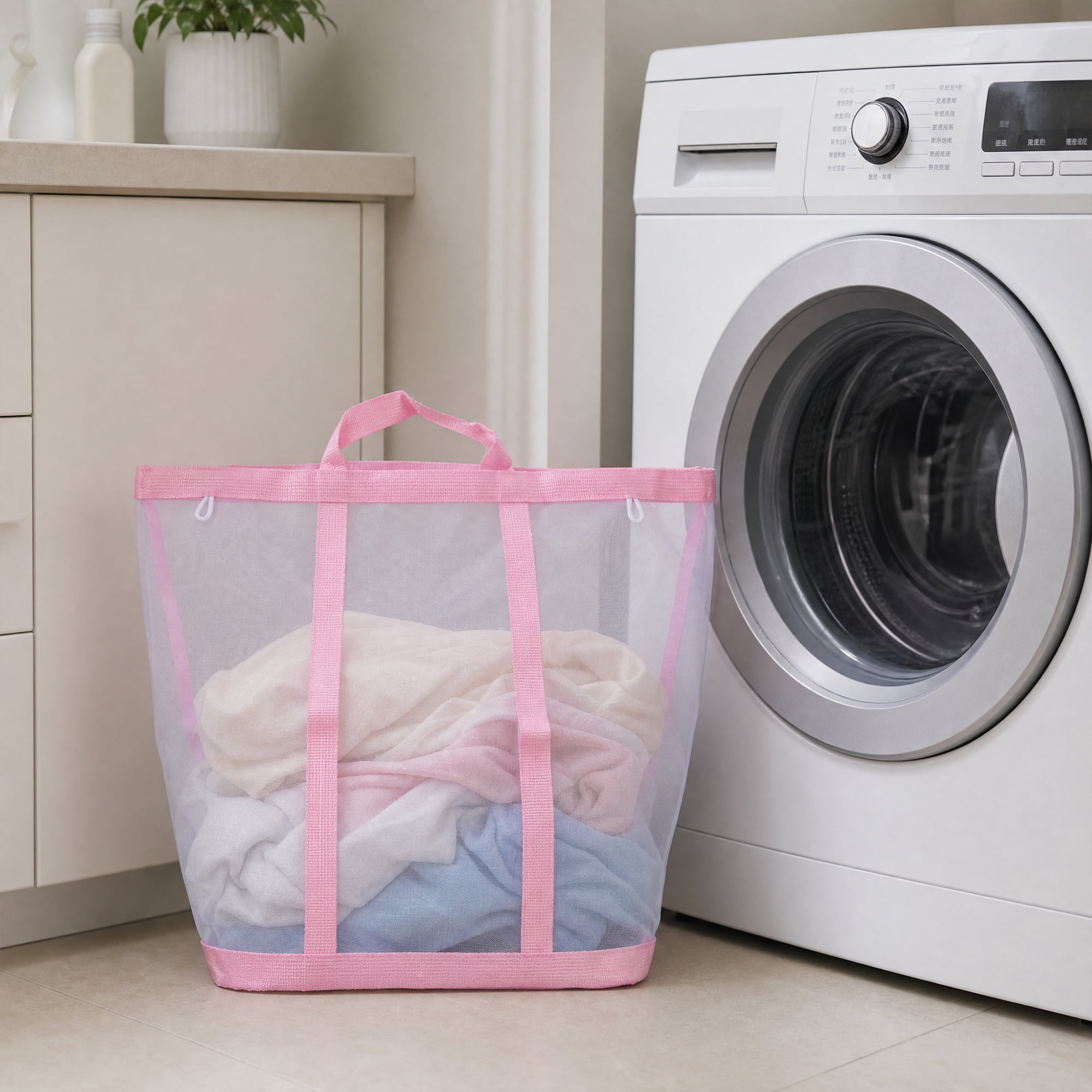 Unique Bargains Collapsible Polyester Laundry Hamper for Home and Travel Use 13.8"x8.7" Pink