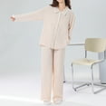 thumbnail image 4 of XuJwPNcy Womens Pajama Set 2 Piece Comfy Long Sleeve Lapel V Neck Tops and Pants Sets Button down Sleepwear, 4 of 6
