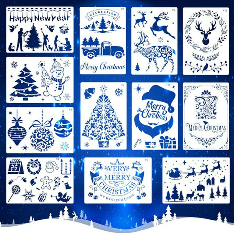 12 Pieces Christmas Stencils Template Reusable Plastic Craft for Art  Drawing Painting Spraying Window Glass Door Car Bod 