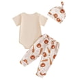 thumbnail image 5 of Kogui Newborn Outfit Boy Baby Boys Outfit Romper Set Short Sleeve Round Neck Cartoon Print Elastic Waist Wide Leg Pants Bodysuit Clothes Sets 0 3 6 9 12 18 24 Months (Beige,0-3 Months), 5 of 9