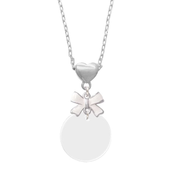Delight Jewelry Acrylic 1" Disc Imitation Pearl White Bow Heart Necklace