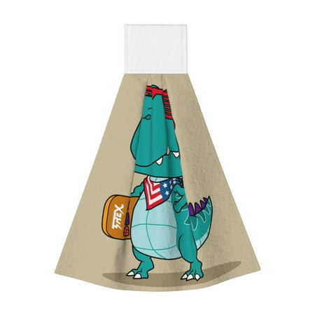 

Easygdp Cool Dino Playing Skateboard Kitchen Hand Towels Hanging Tie Towels Fast Drying Dish Cloth with Loop for Bathroom Restroom Home Decor