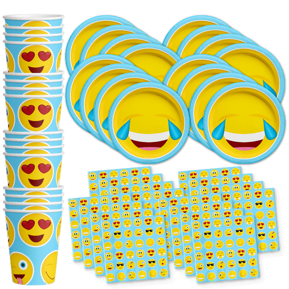 Emoji Birthday Party Supplies Set Plates Napkins Cups Tableware Kit for 16