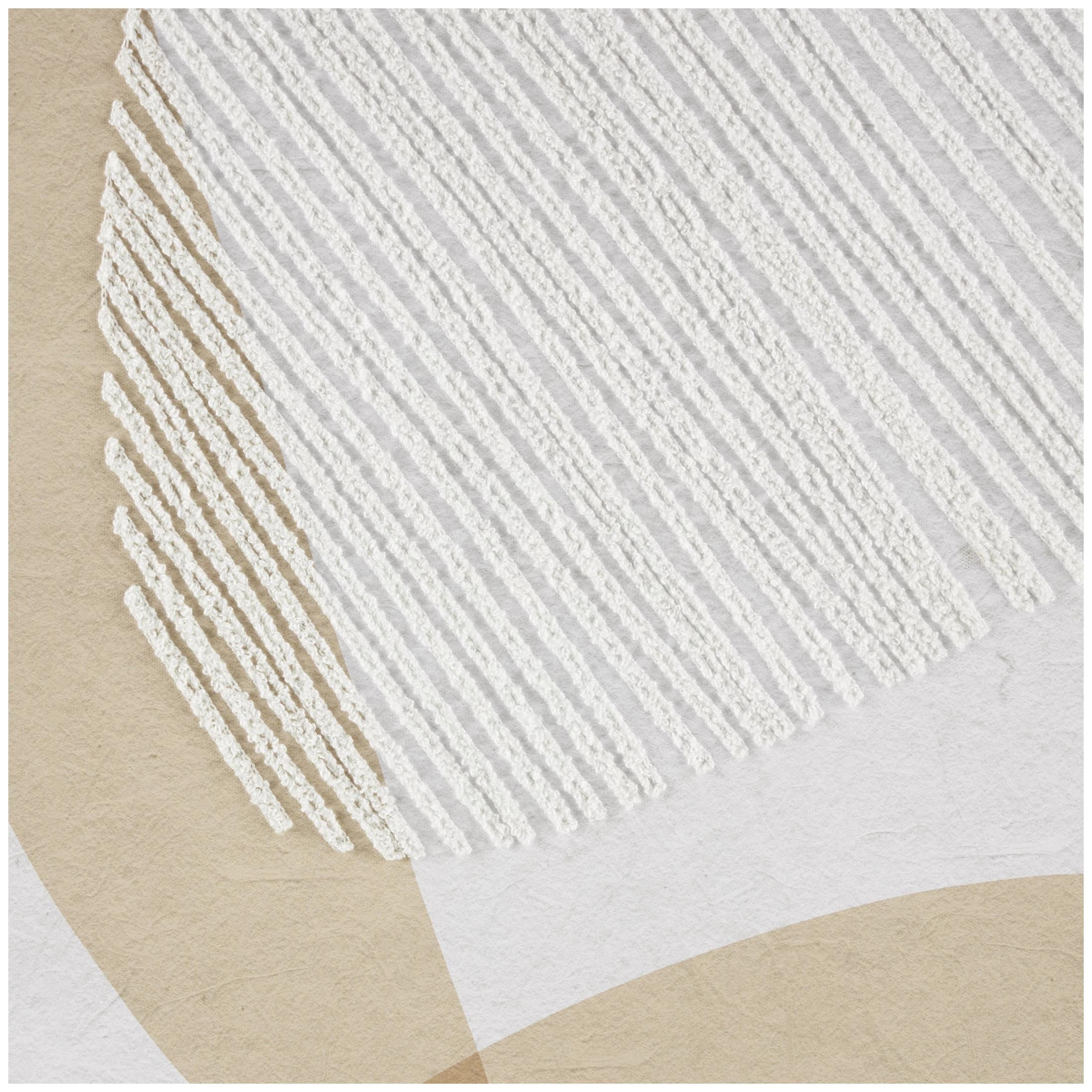25" x 37" Overlapping Shapes Abstract Framed Wall Art with White Fabric Detailing, by DecMode