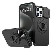 for iPhone 16 Pro Case with Sliding Camera Cover, Compatible with MagSafe Built-in 360° Rotatable Invisible Kickstand Military Grade Shockproof Protective Magnetic Phone Case, Black