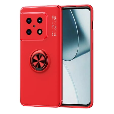 Bracket Case for OnePlus 10 Pro 5G, Rotated Ring Holder Kickstand Magnetic Adsorption Support Car Mount Soft Silicone Shockproof Lens Protection Cover for OnePlus 10 Pro 5G,Red