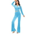 thumbnail image 3 of Diufon Spring Velour Set for Women Lapel Long Sleeve Zipper Cropped Outwear with Flared Pant Dressy Suits (Medium, Light Blue), 3 of 5