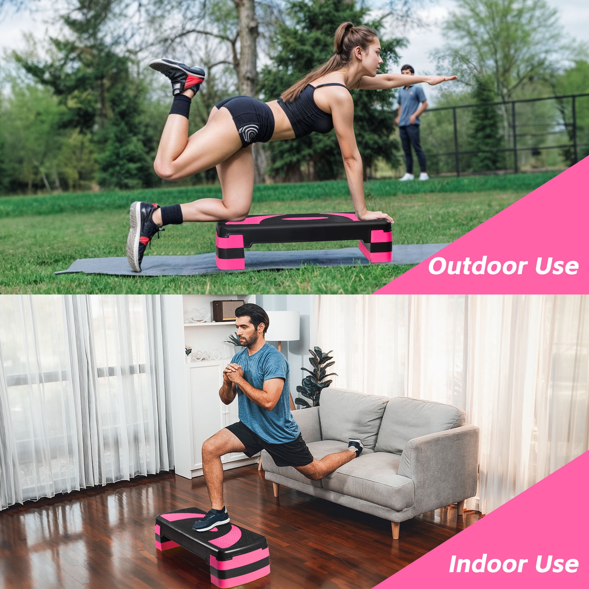 ZenSports 30'' Adjustable Workout Aerobic Step Platform W/4 Risers 4’’ 6’’ 8’’, Non-Slip Surface, Pink