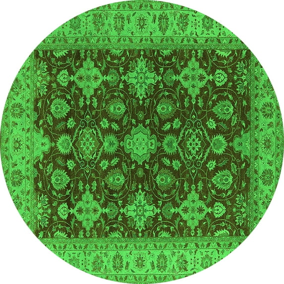 Ahgly Company Indoor Round Oriental Green Industrial Area Rugs, 7' Round