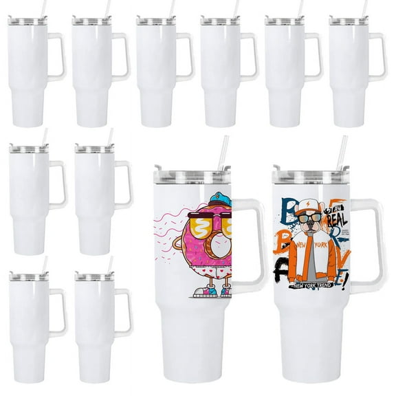 AGH 12 Pack 40 OZ Sublimation Tumbler Blanks with Handle & Straw, Travel Coffee Cup, Stainless Steel Sublimation Water Bottle, Sublimation Cups, DIY Gift