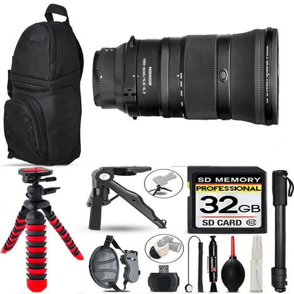 Nikon Z 180-600mm f/5.6-6.3 VR Lens   Tripod   Backpack - 32GB Special Bundle (International Version)