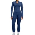 thumbnail image 3 of BODOAO Women's Workout Set, Long Sleeve Full Zip Jacket and High Waisted Leggings, Two Piece Athletic Tracksuit, Slim Fit Activewear for Yoga Gym Navy 3XL, 3 of 7