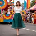 thumbnail image 5 of Women's Soild Color Tutu Skirt, Sparkling Sequin 3 Layer Fluffy Tulle Midi Skirt, Party Skirt for Festival, Birthday, Rave and Cosplay Blackish Green L, 5 of 5