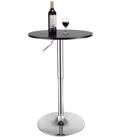 PULUOMIS Round Kitchen Bar Table Cafe Table Adjustable Pub Counter Wood Top Swivel (Black)